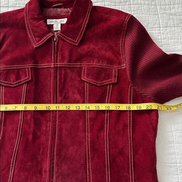 Coldwater Creek Red Leather & Knit Jacket Women’s 14 Zip Front Suede Wool Blend - Picture 9 of 15